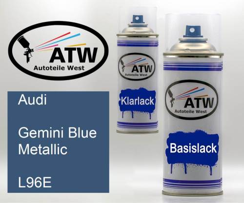 Audi, Gemini Blue Metallic, L96E: 400ml Sprühdose + 400ml Klarlack - Set, von ATW Autoteile West.